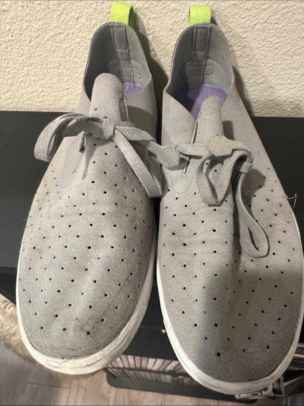 Women's  Perforated Light Gray vegan Suede Casual Lace-Up Shoes-7